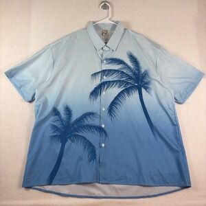Hardaddy Mens 3XL Blue Ombre Palm Tree Tropical Short Sleeve Button Down Shirt